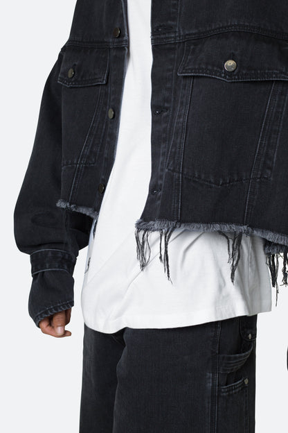 Frayed Denim Jacket - Washed Black