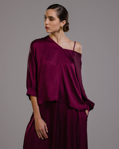 Eliza Satin Blouse | Burgundy