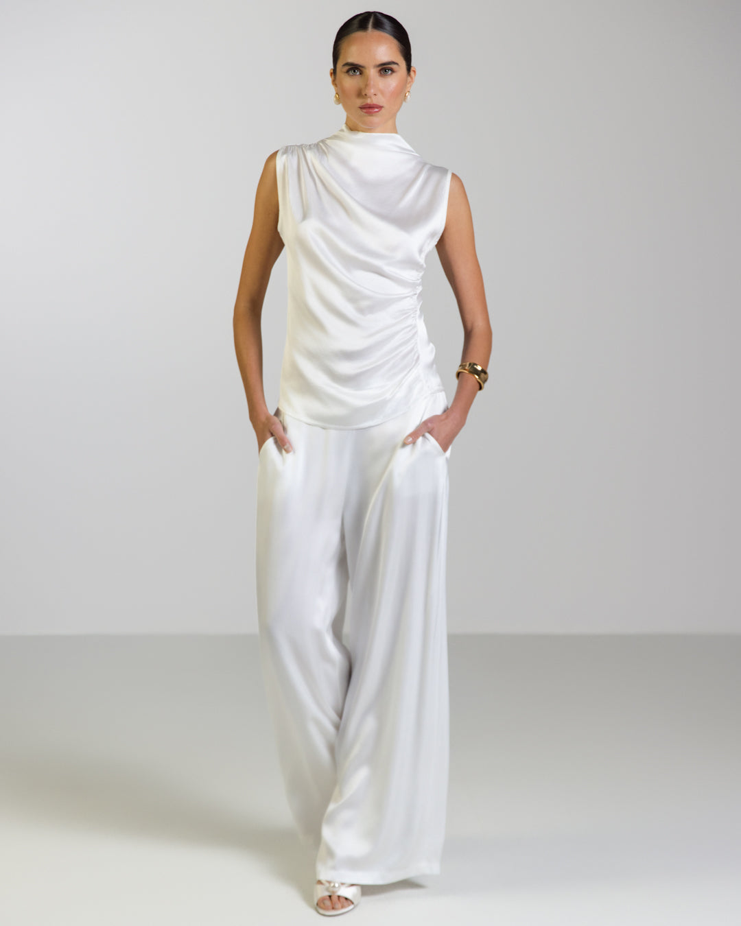 Cole Satin Trousers | White
