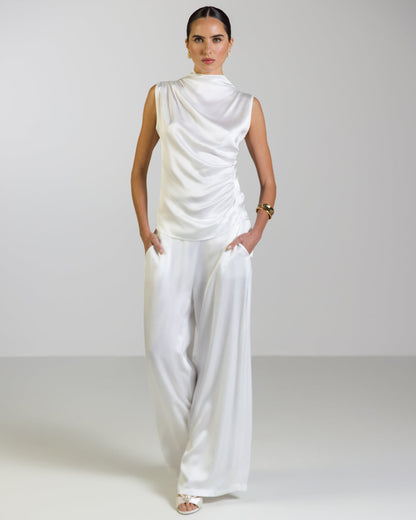 Cole Satin Trousers | White