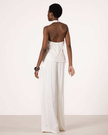 Giselle Elastic High Waist Satin Trousers | Ivory