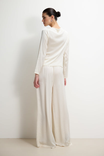Allegra Asymmetric Long Sleeve Top | Ivory