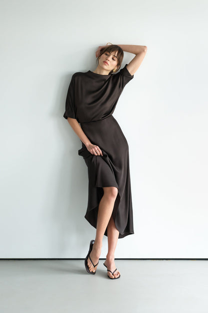Genevieve Back Tie Satin Top | Espresso Brown
