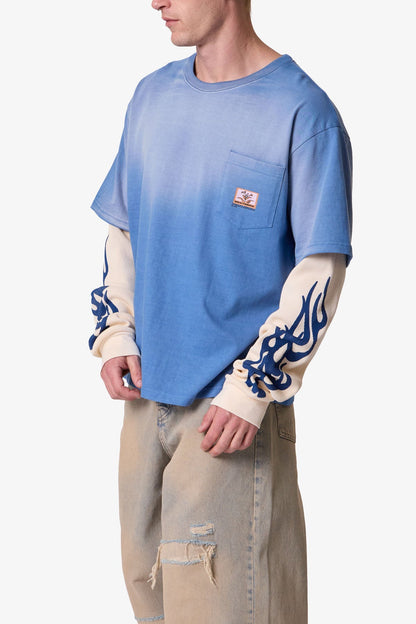 Layered Flame Pocket L/S Tee - Washed Blue