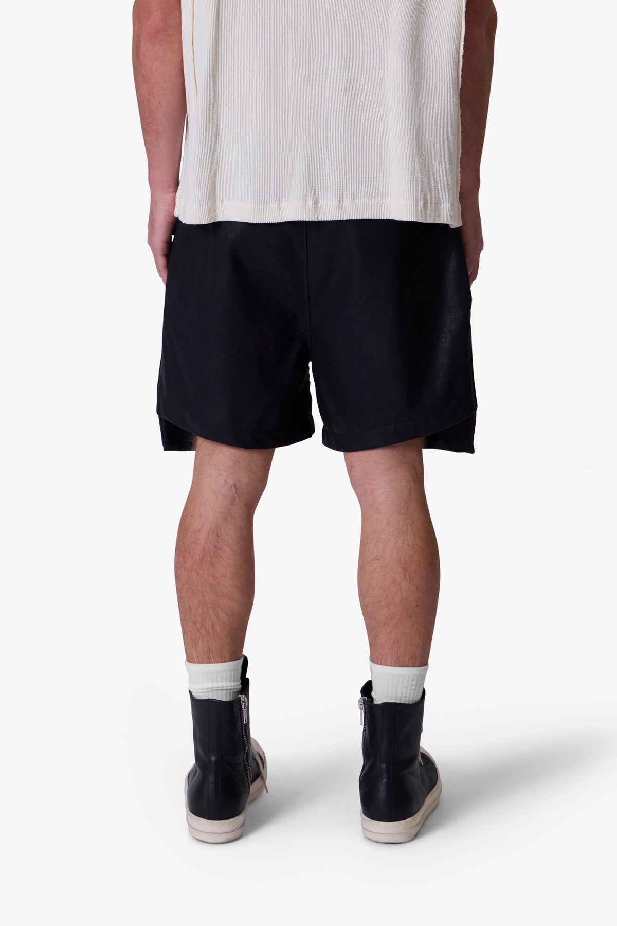 Leather Pocket Geo Shorts - Black