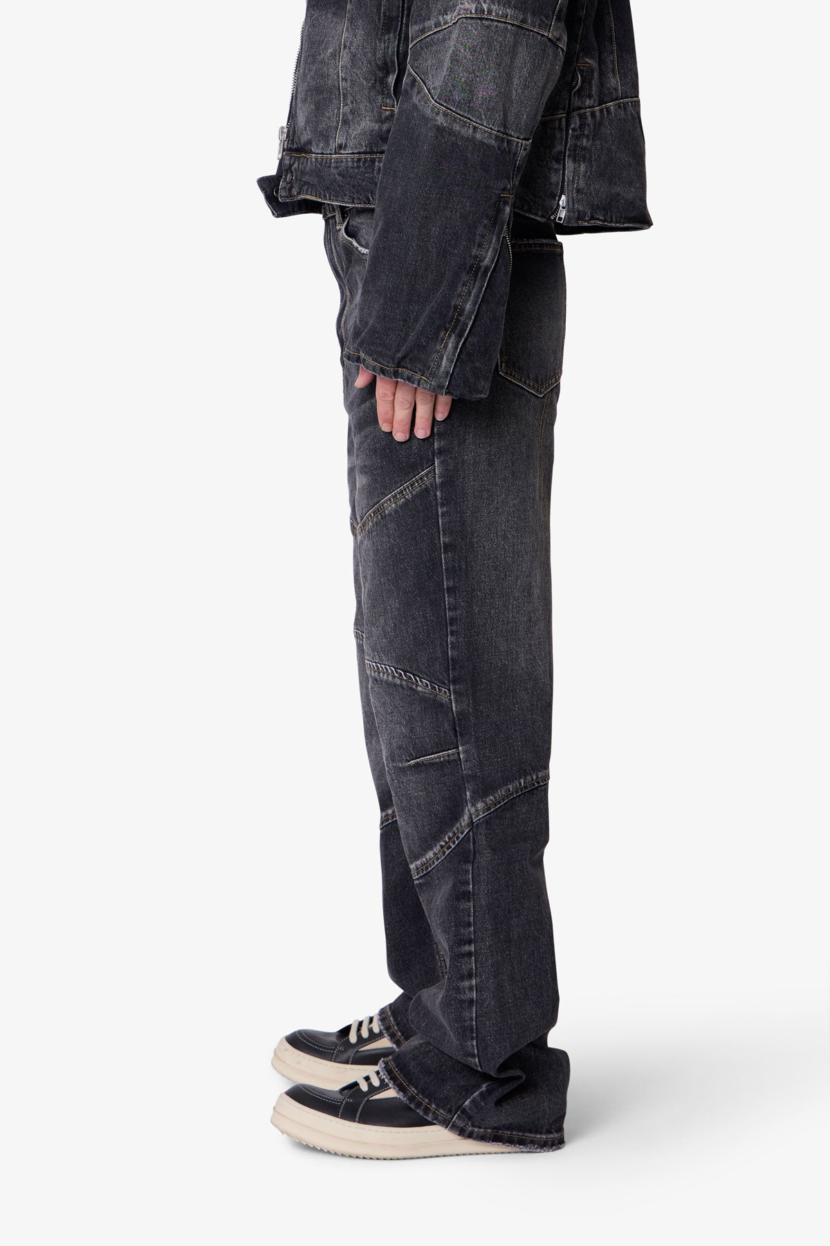 Paneled Moto Denim - Washed Black