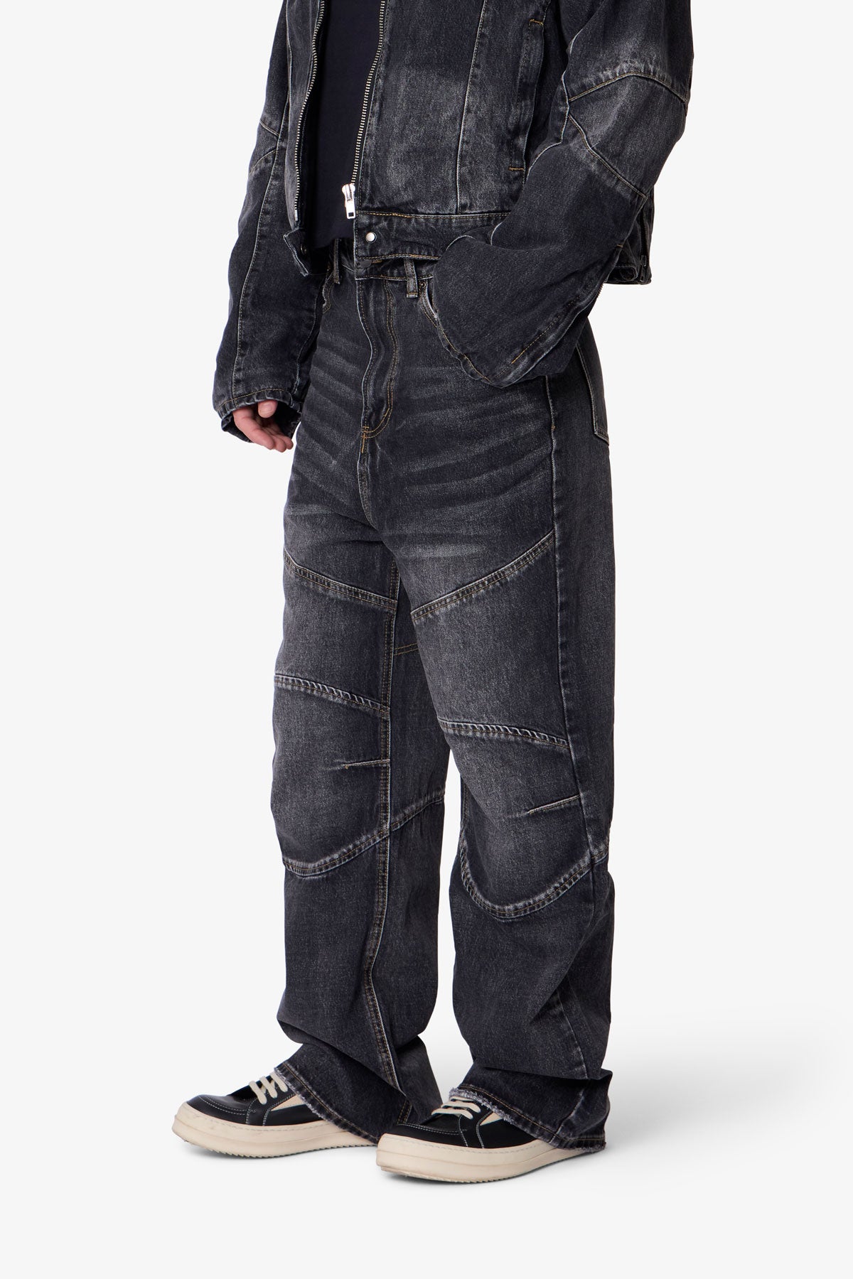 Paneled Moto Denim - Washed Black