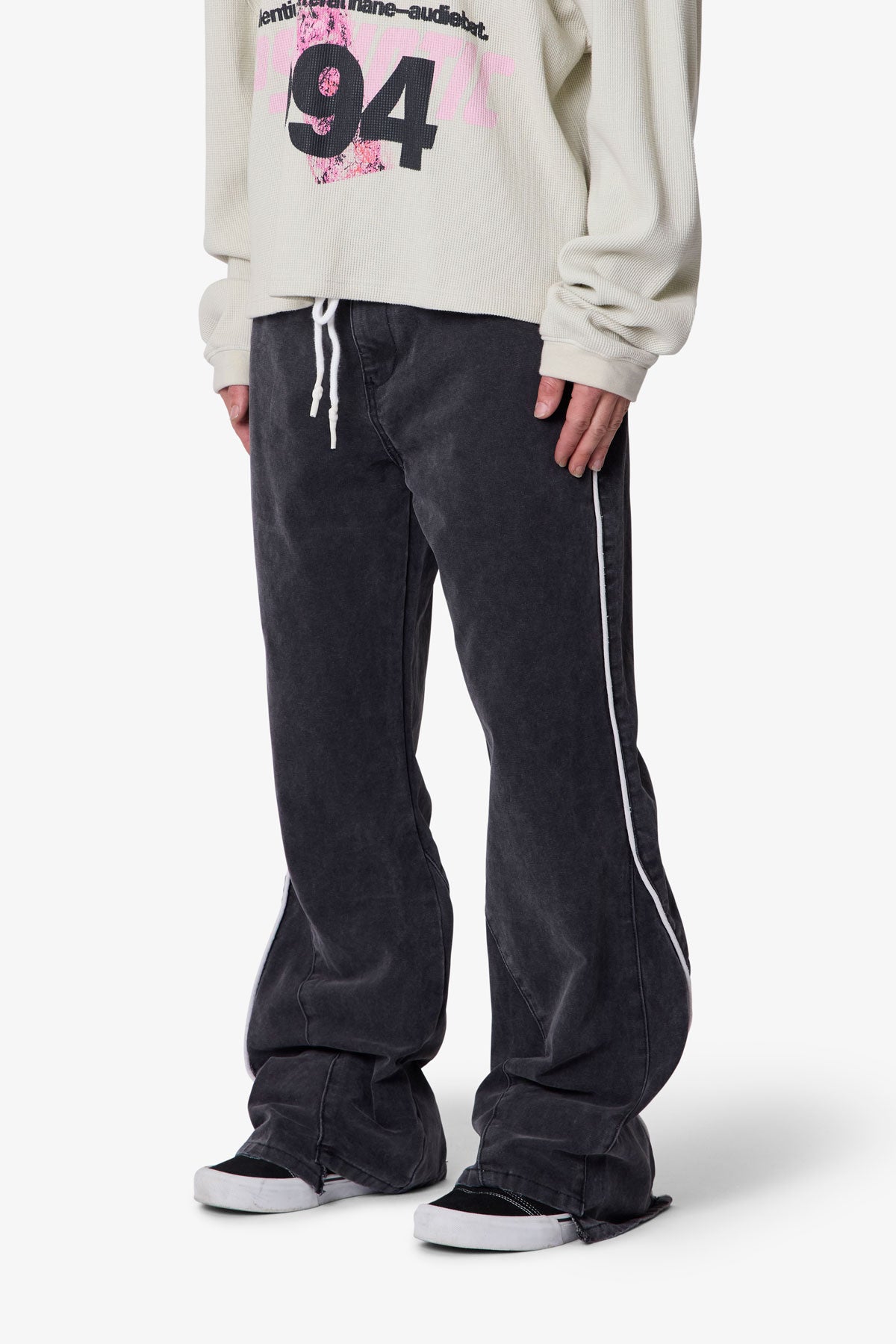 Piped Kick Flare Pants - Washed Black