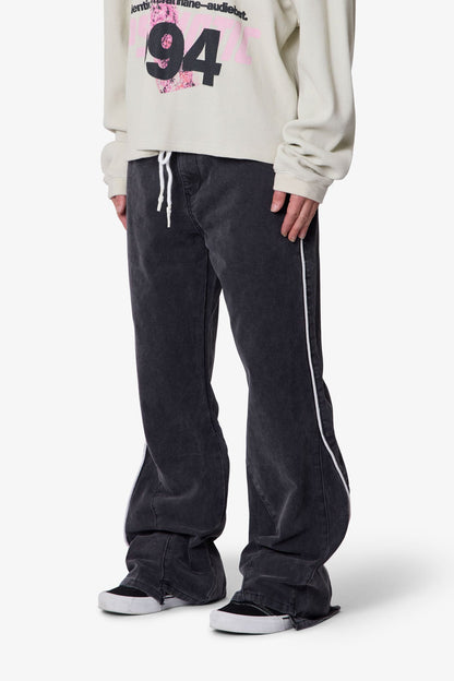 Piped Kick Flare Pants - Washed Black