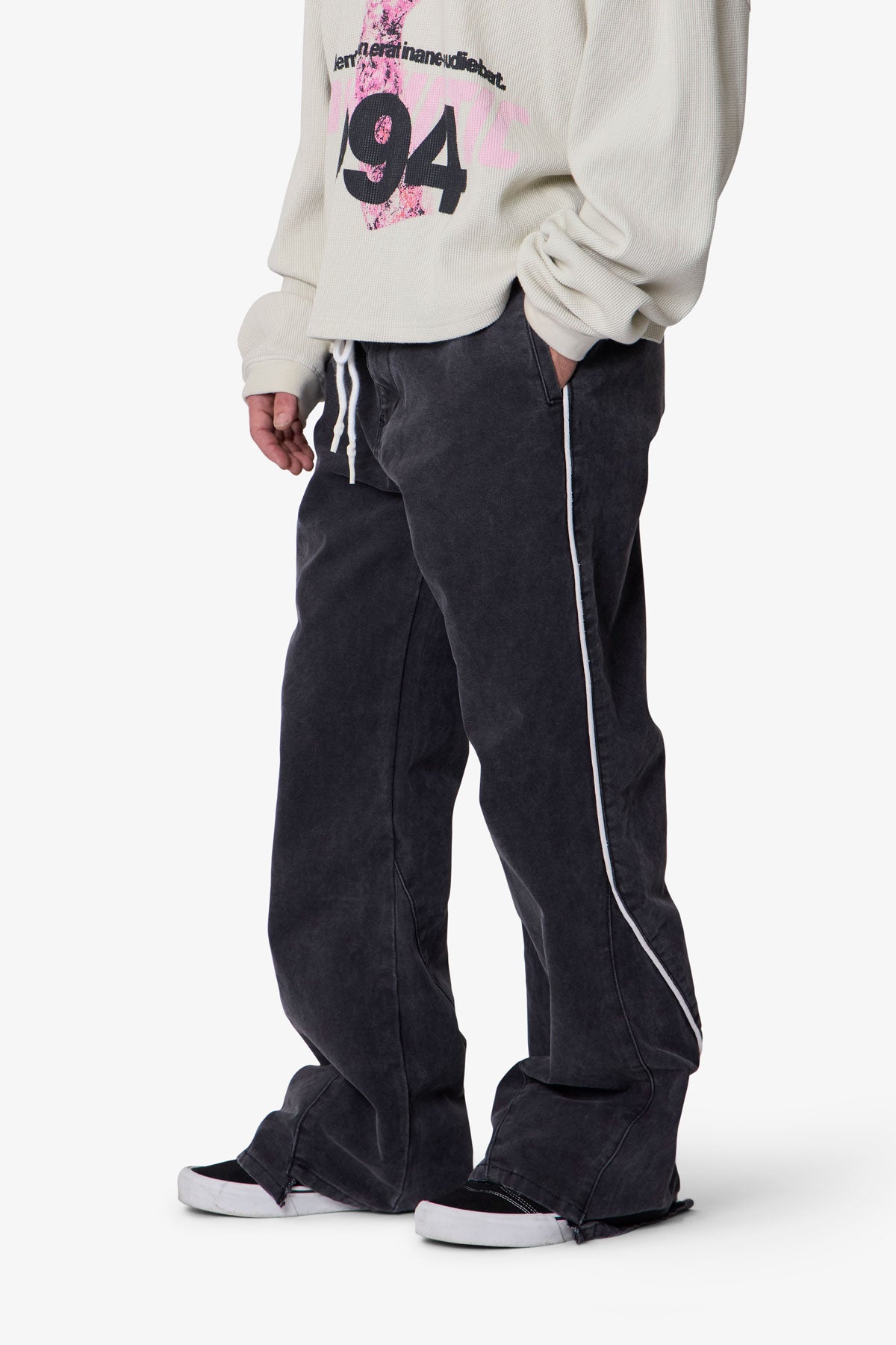 Piped Kick Flare Pants - Washed Black