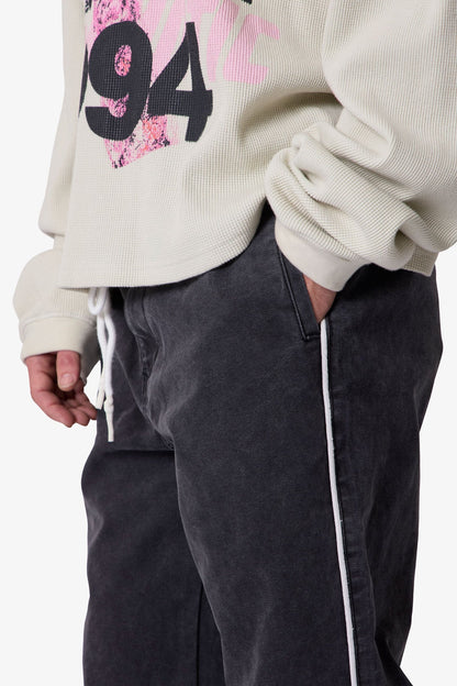 Piped Kick Flare Pants - Washed Black