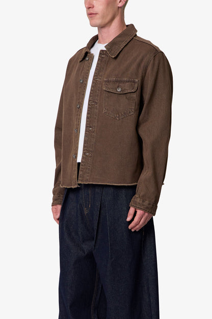 Raw Hem Denim Jacket - Washed Brown