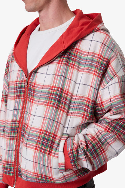 Reversible Flannel Zip Up Hoodie - Red