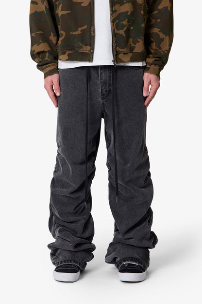 Ruched Denim - Washed Black