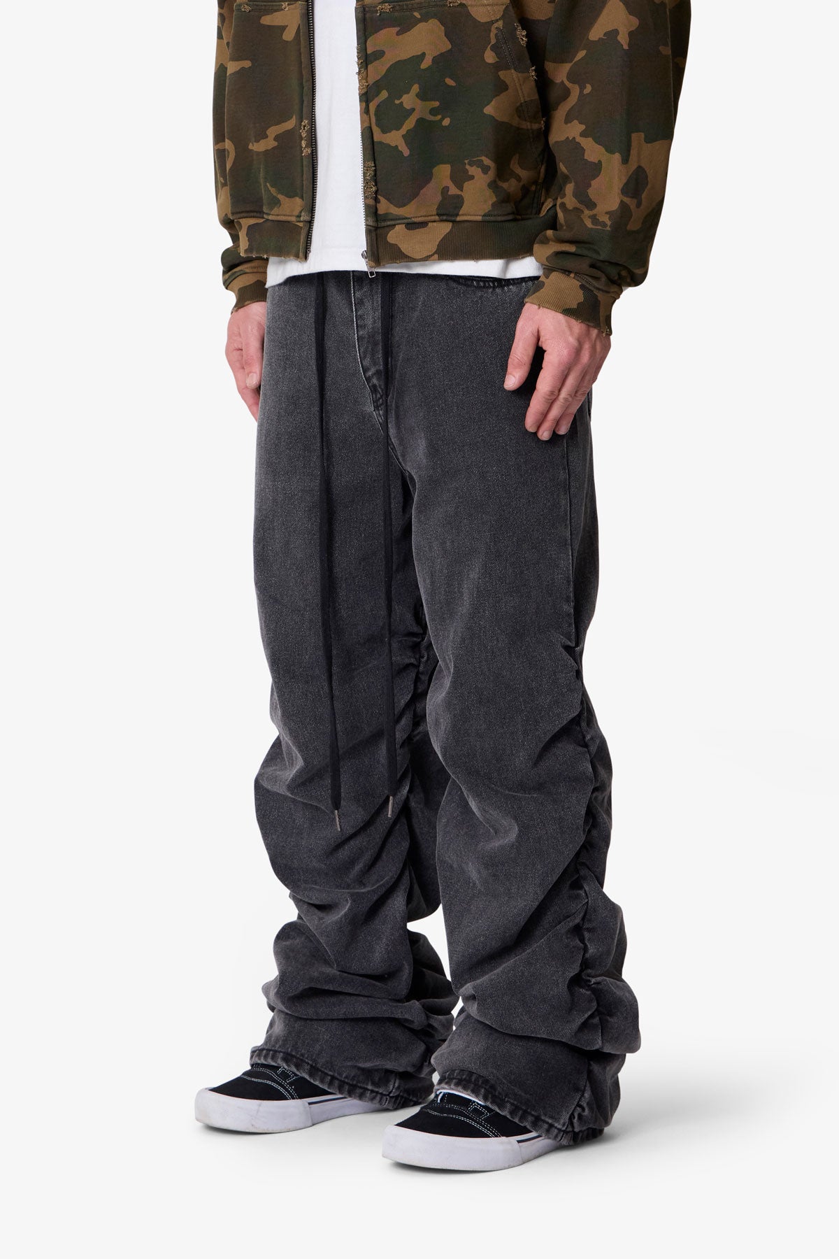 Ruched Denim - Washed Black