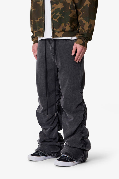 Ruched Denim - Washed Black