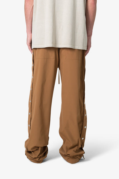 Side Snap Nylon Pants - Brown