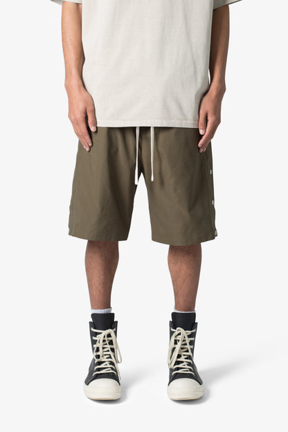 Side Snap Nylon Shorts - Olive
