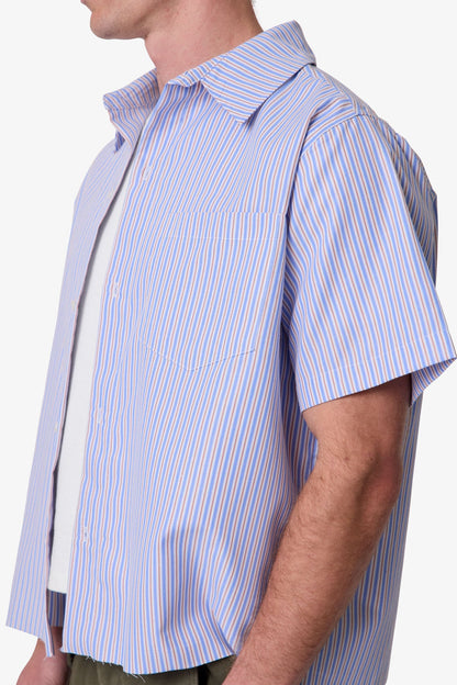 Striped Poplin Cropped S/S Shirt - Blue