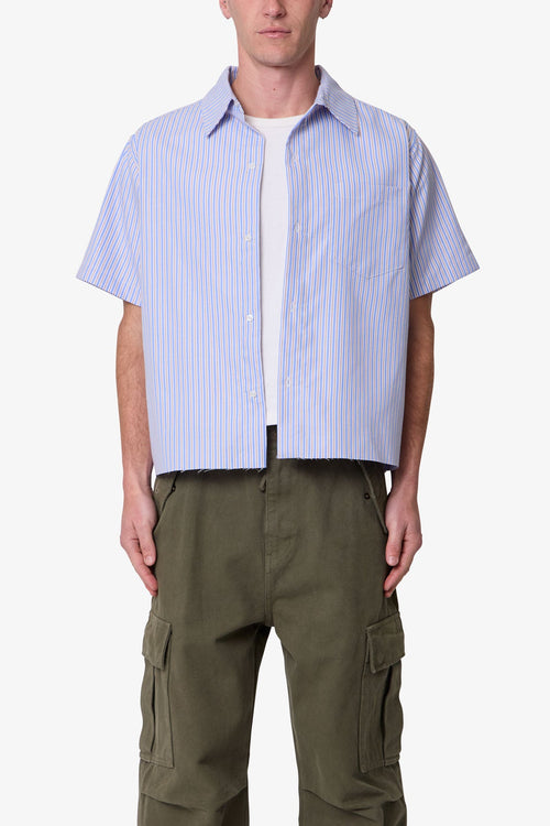 Striped Poplin Cropped S/S Shirt - Blue