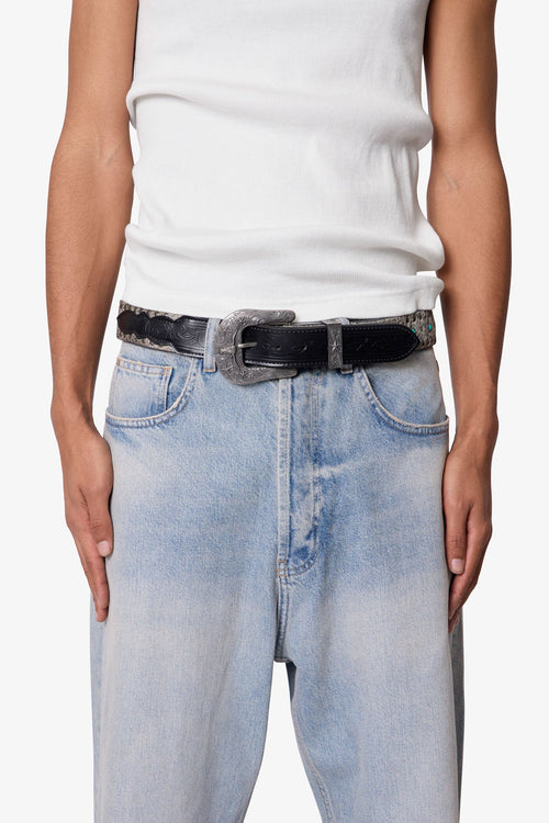 Turquoise Studded Belt - Black