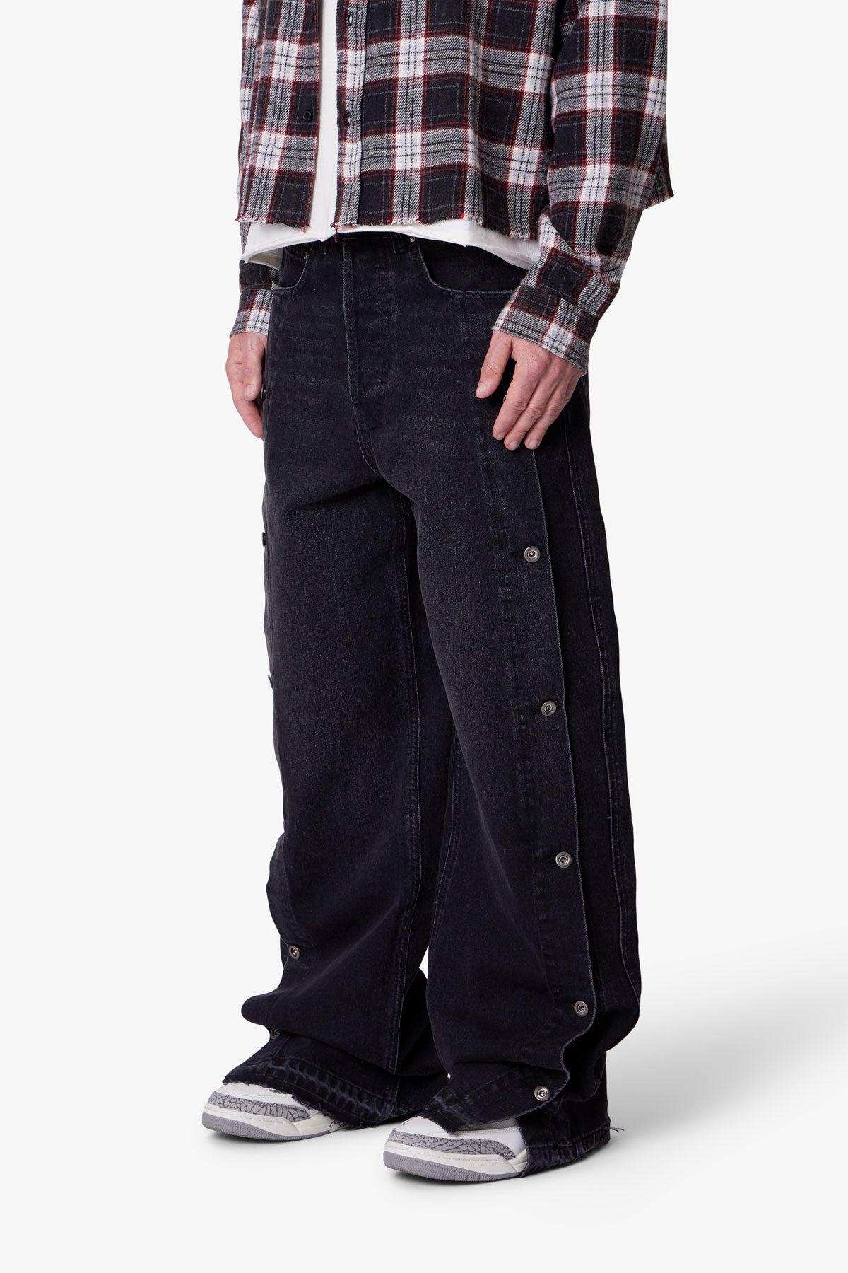 Ultra Baggy Offset Button Denim - Black