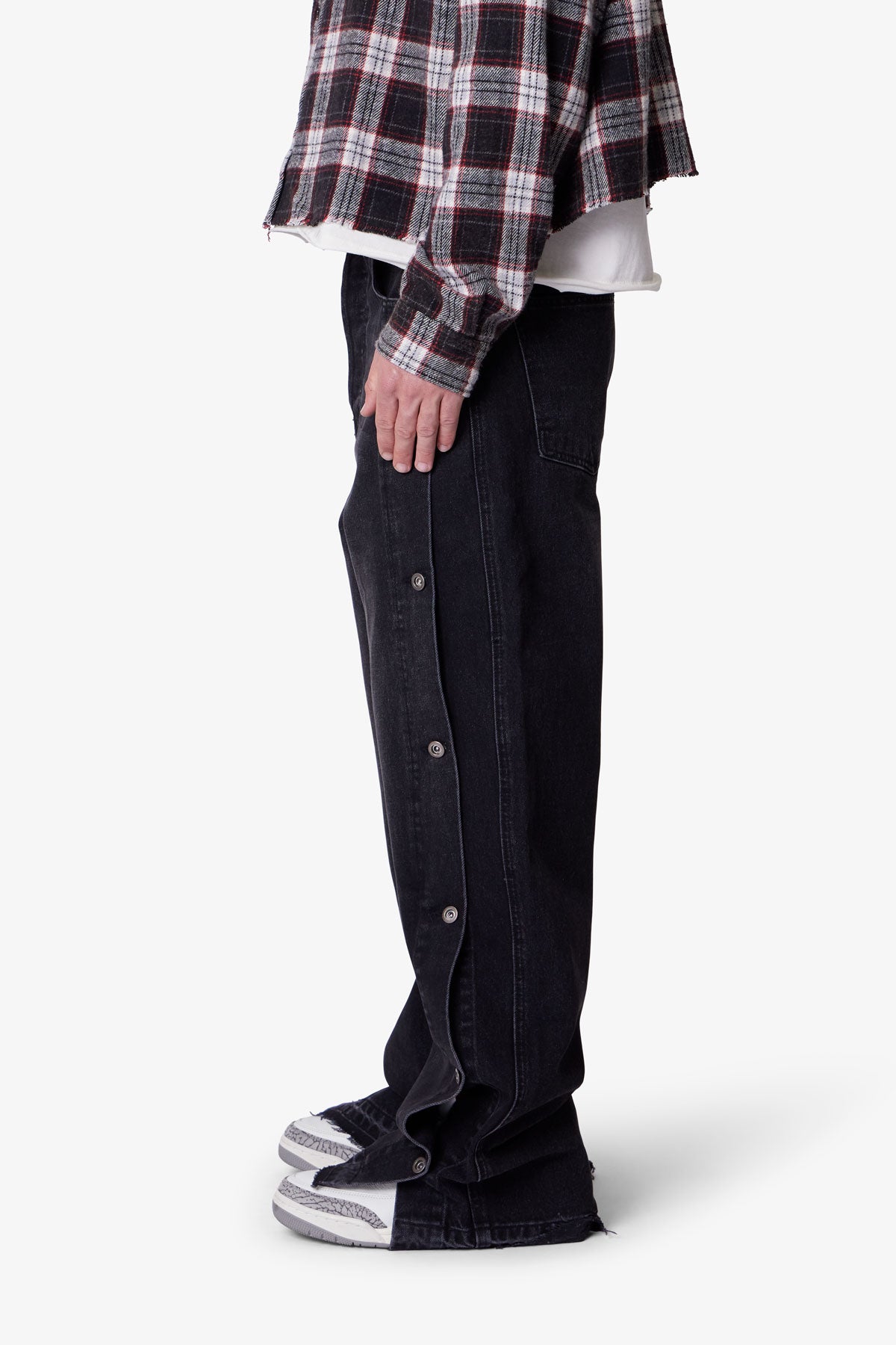 Ultra Baggy Offset Button Denim - Black