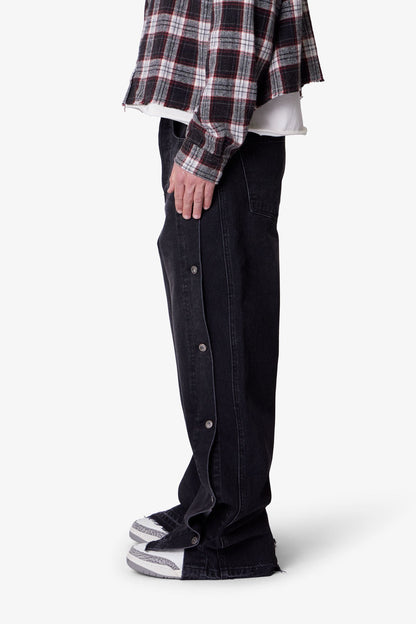 Ultra Baggy Offset Button Denim - Black