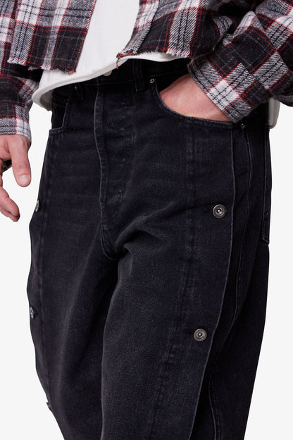 Ultra Baggy Offset Button Denim - Black
