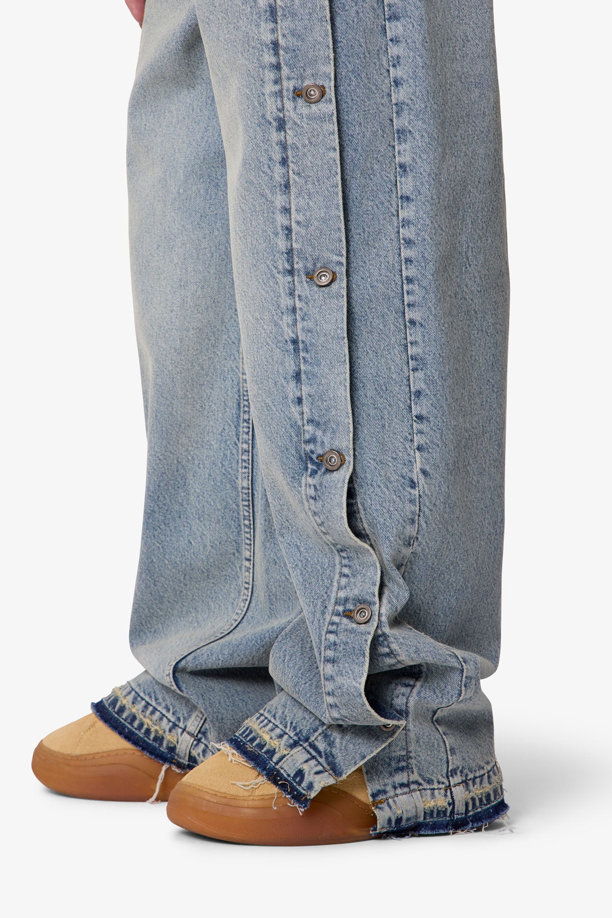 Ultra Baggy Offset Button Denim - Medium Blue