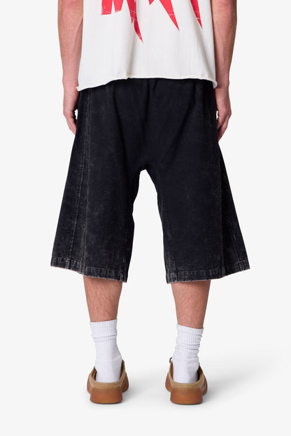 Ultra Baggy Stripe Twill Shorts - Washed Black