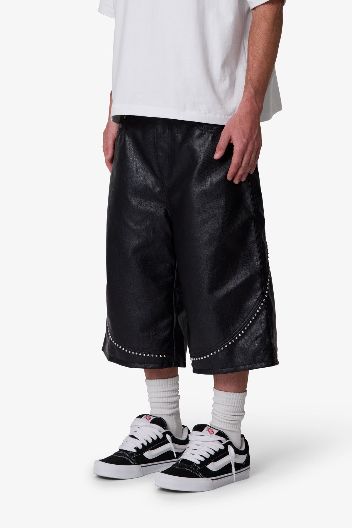 Ultra Baggy Studded Leather Shorts - Black