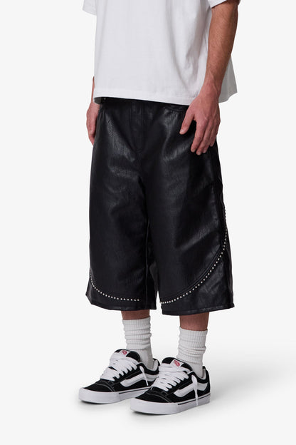 Ultra Baggy Studded Leather Shorts - Black