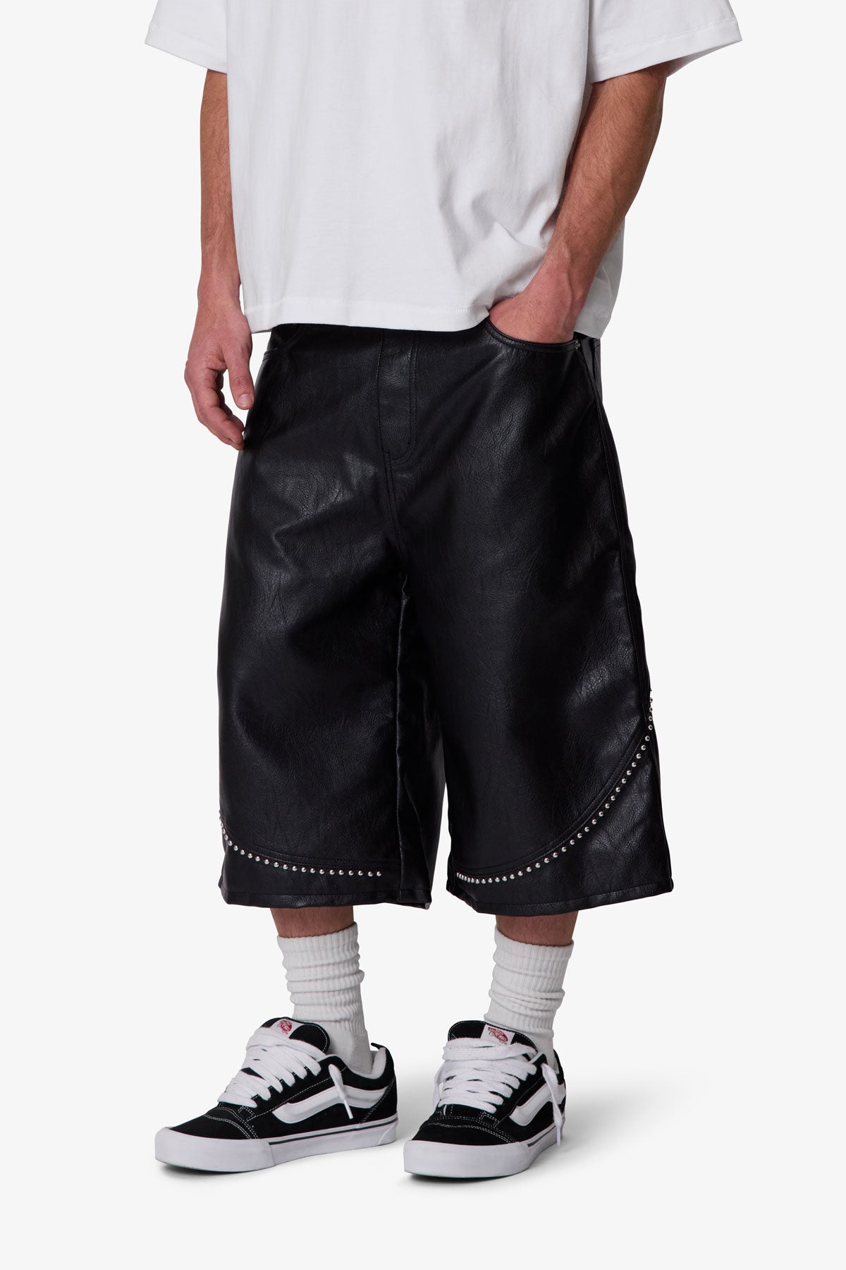 Ultra Baggy Studded Leather Shorts - Black