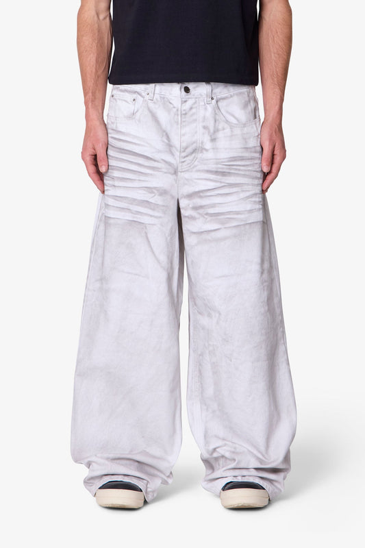 Ultra Wide Stained Denim - White