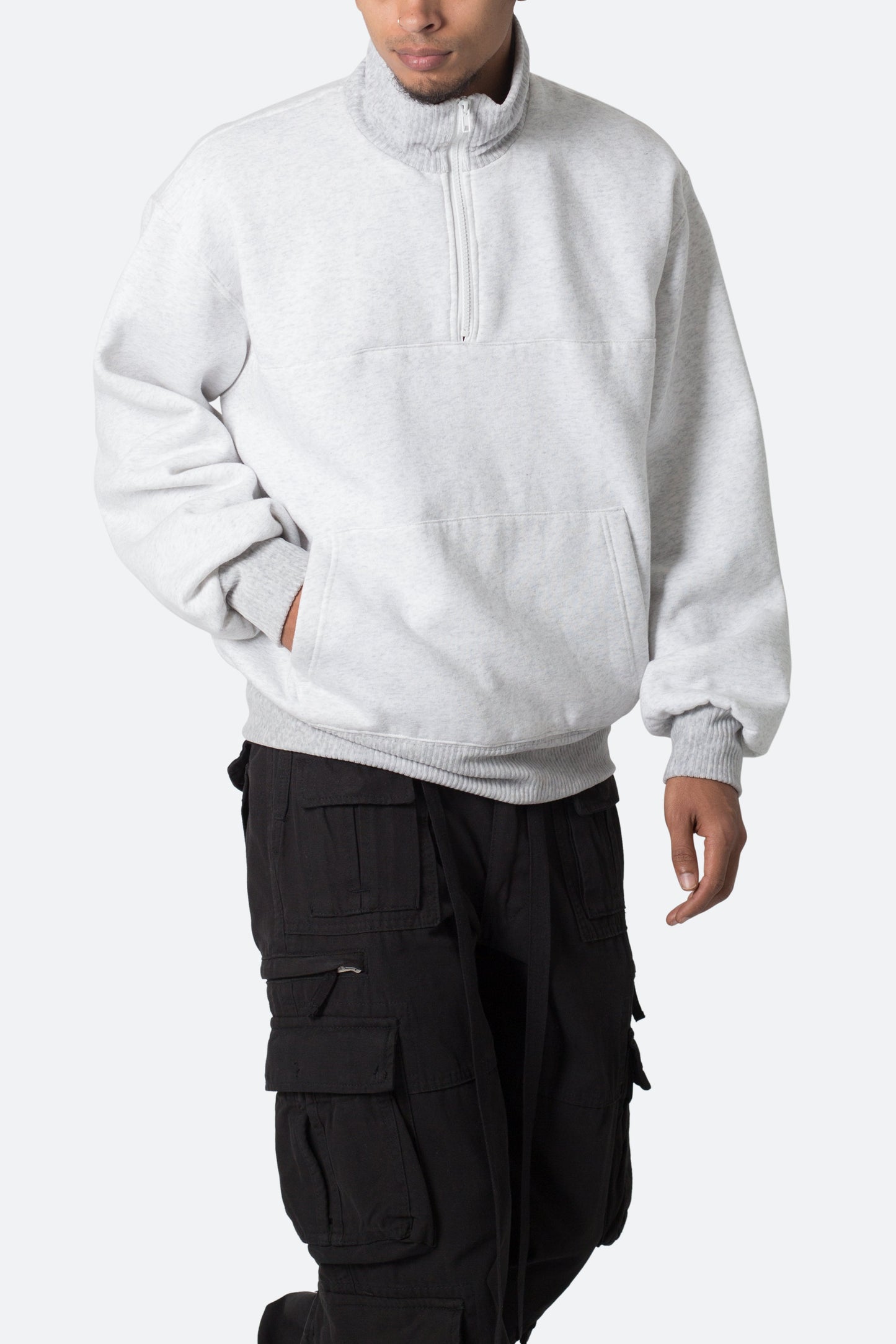 Washed 3/4 Fleece Pullover - Heather Grey