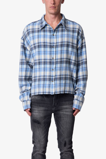 Washed Cropped Flannel Shirt - Blue