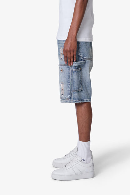 Western Jewel Denim Shorts - Blue