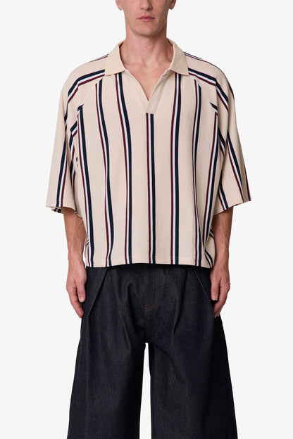 Wide Striped S/S Polo Shirt - Navy/Natural/Red