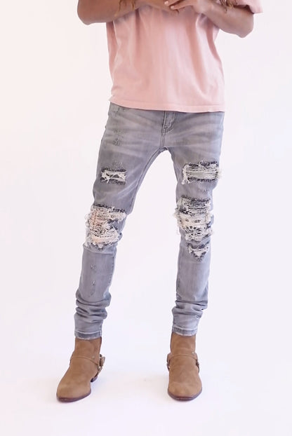 X284 Moto Skinny Denim - Grey/Blue