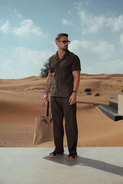 PLEATED SHIRT - BROWN